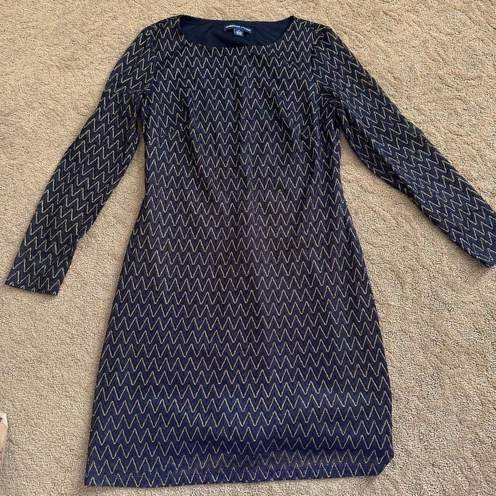 American Living Black & metallic Gold Chevron Dress. classic style. Long sleeve.